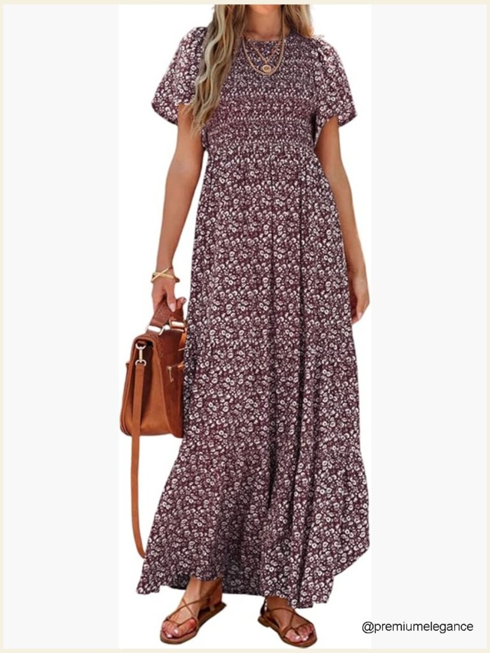 Flutter Sleeve Smocked Maxi Dress Tiered A-Line Floral Summer Casual